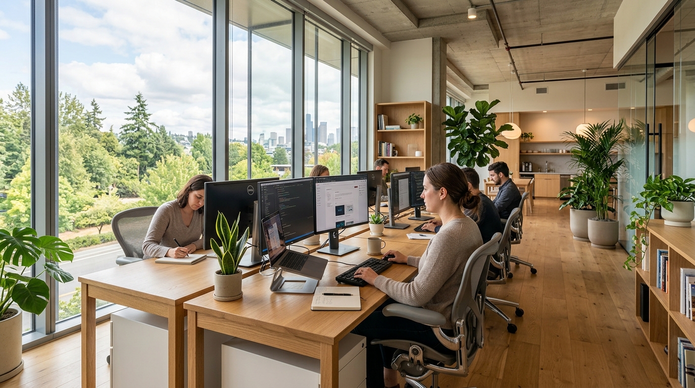 Modern office team working securely with ByteShield Windows protection