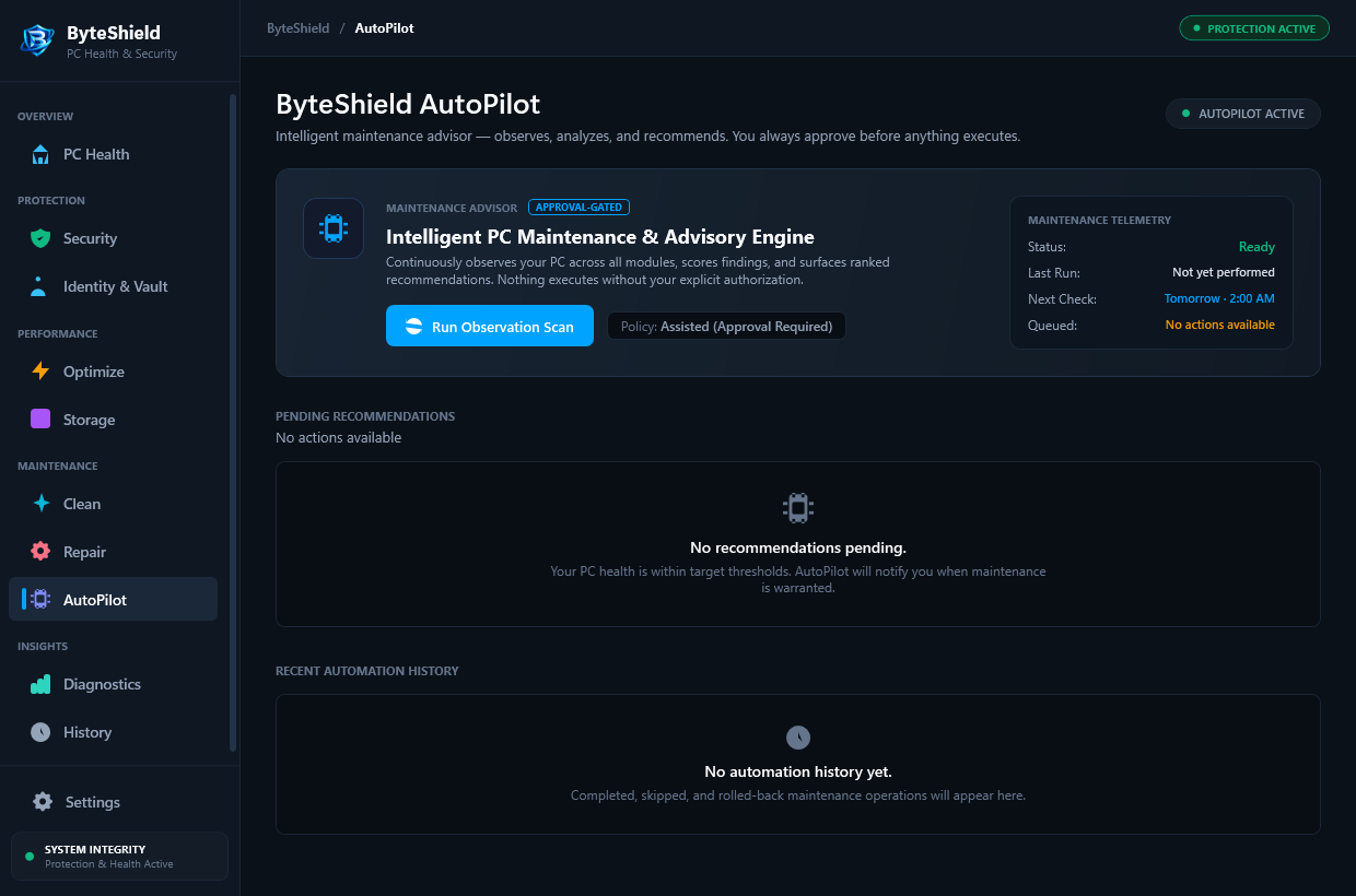 ByteShield AutoPilot Automation and Scheduling UI