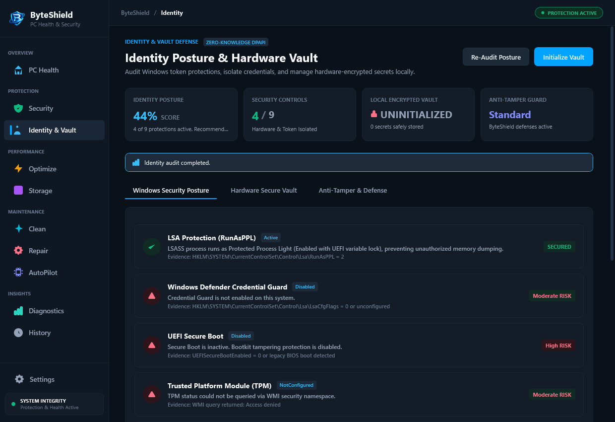 ByteShield Identity Vault User Interface